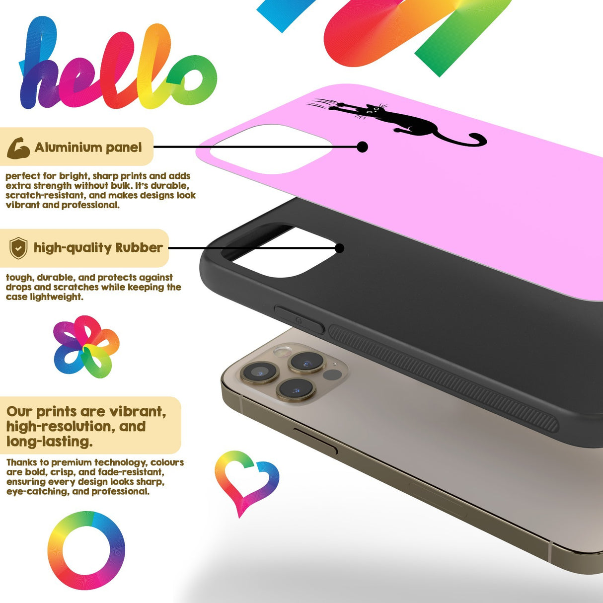 Black Cat Slipping Scratching Personalised Custom Cute Printed iPhone Black Case