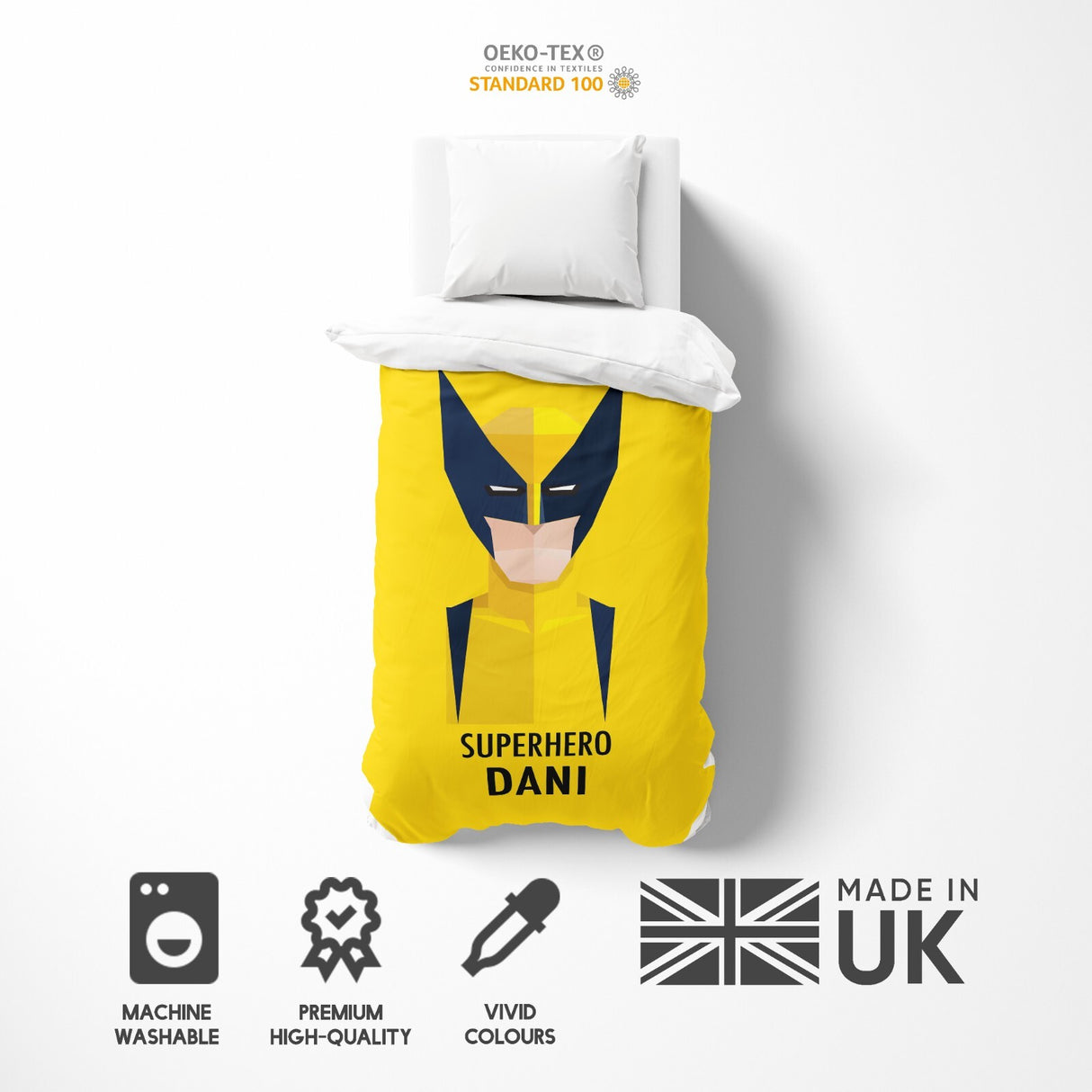 Superhero Personalised Name Custom Colour Single Bed Duvet Cover Pillowcase Set