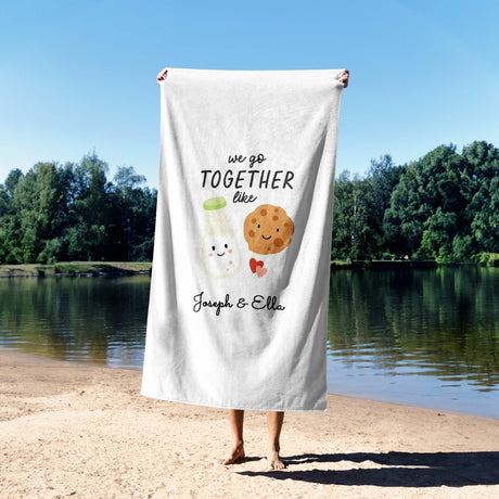 We Go Together Milk + Cookies Personalised Name Custom Beach Bath Sheet Towel