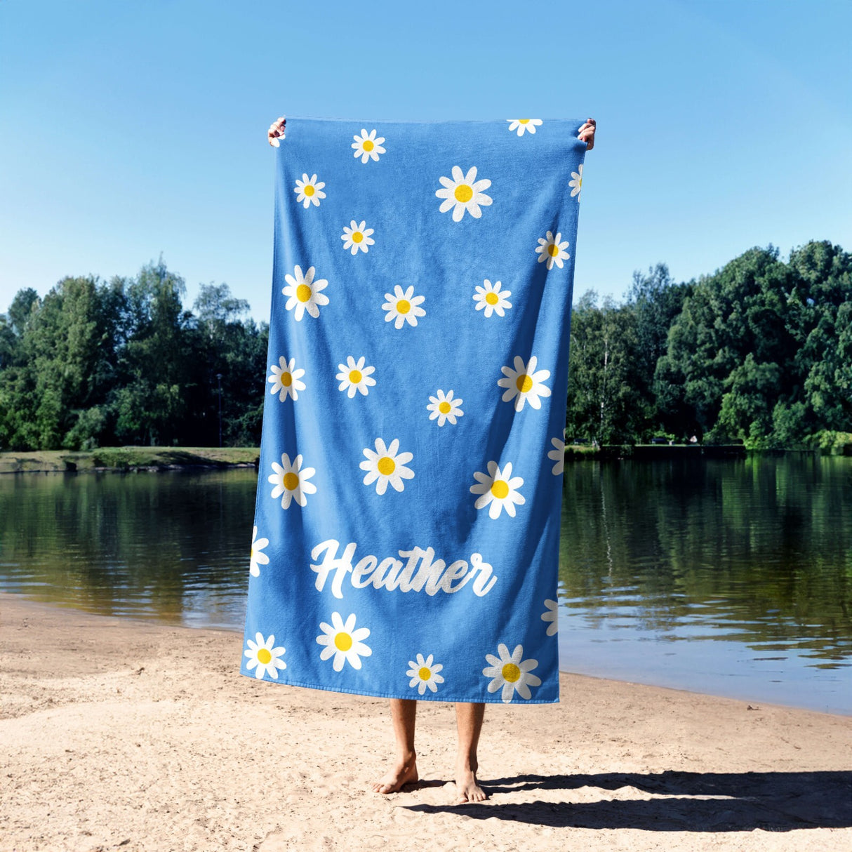 Personalised Custom Name Floral Daisies Soft Absorbent Beach Bath Sheet Towel
