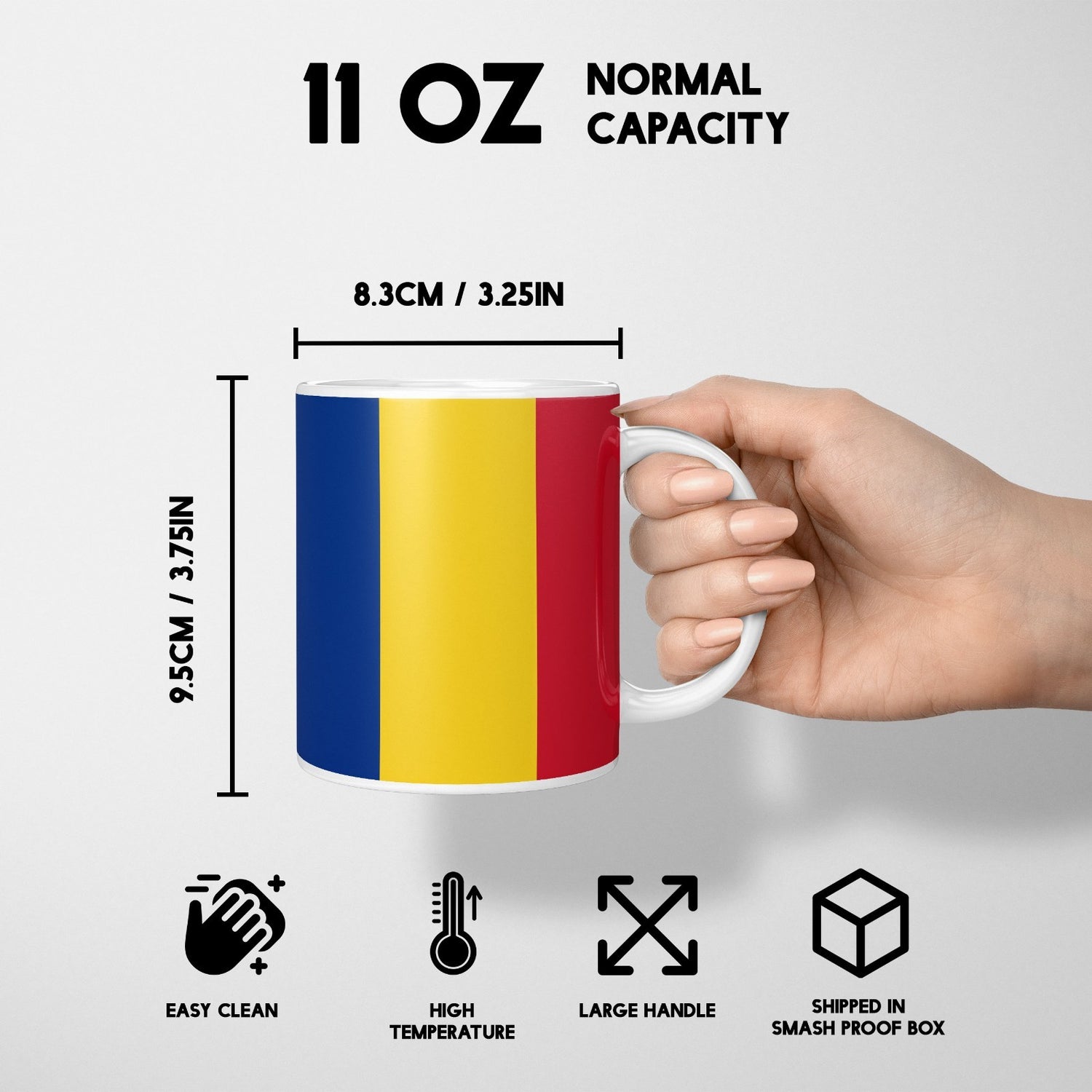 Romania Flag Design Patriotic Coffee Tea Mug Cup Set Coaster Gift Him Her Custom