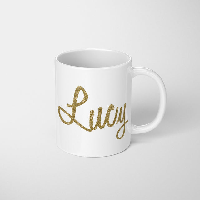 Personalised Name Gold Glitter Font Novelty Coffee Tea Mug Coaster Gift Him Her