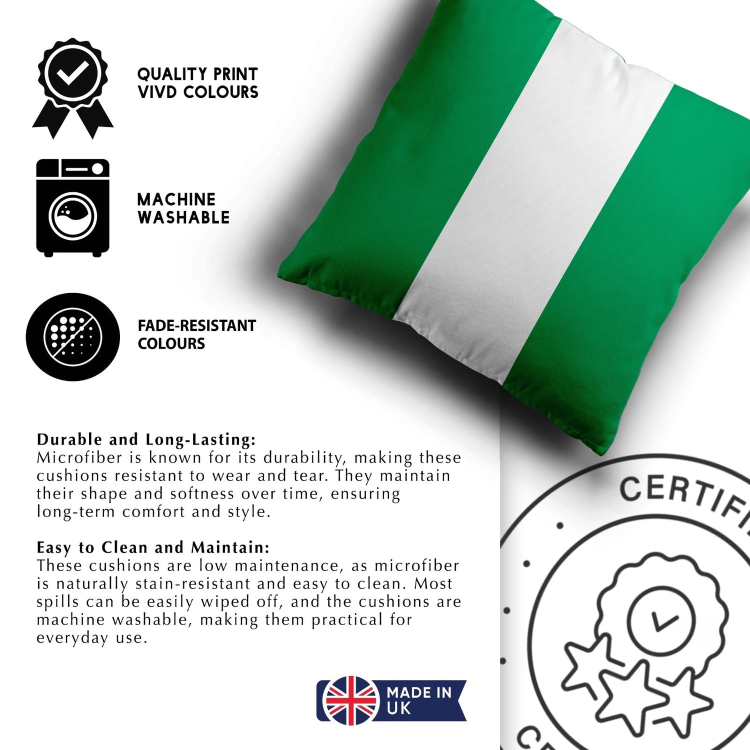 Nigeria Flag Nigerian Design Filled Square Cushion Decorative Throw Gift Size