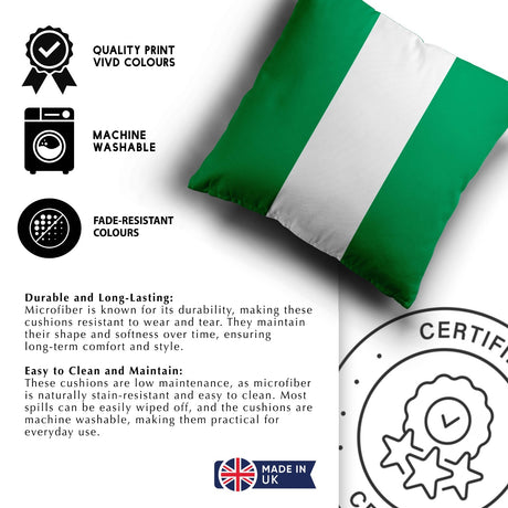 Nigeria Flag Nigerian Design Filled Square Cushion Decorative Throw Gift Size