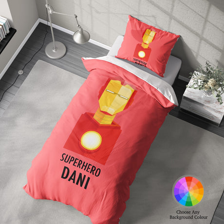 Superhero Personalised Name Custom Colour Single Bed Duvet Cover Pillowcase Set
