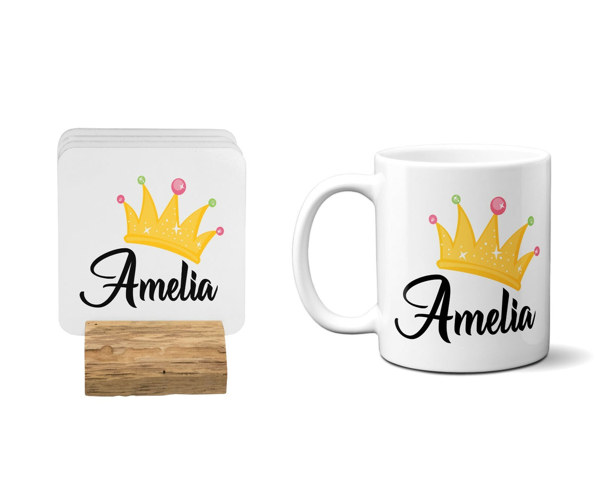 Personalised Name Princess Crown Jewels Coffee Tea Mug Gift 11oz Mug + Coaster