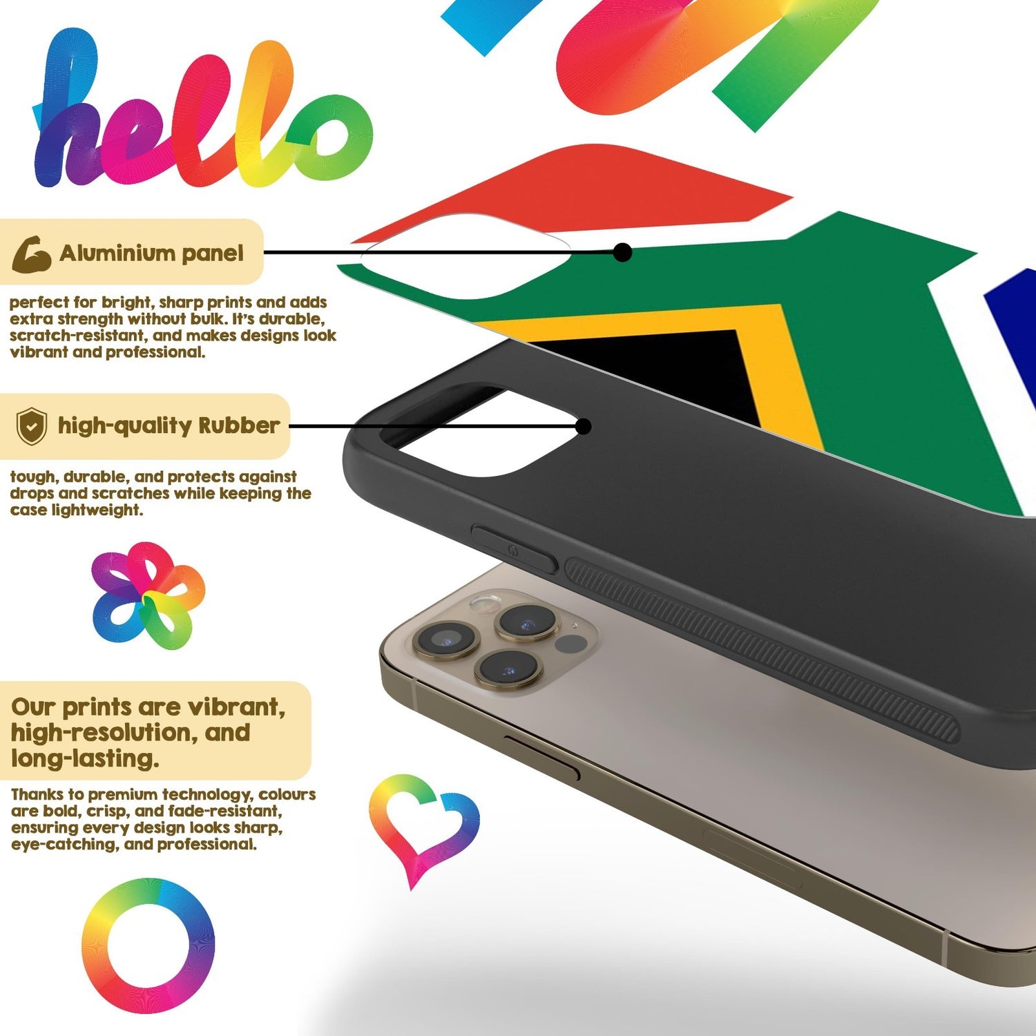 South Africa Flag SA Printed iPhone Case Black TPU Cover Protector Custom Gift
