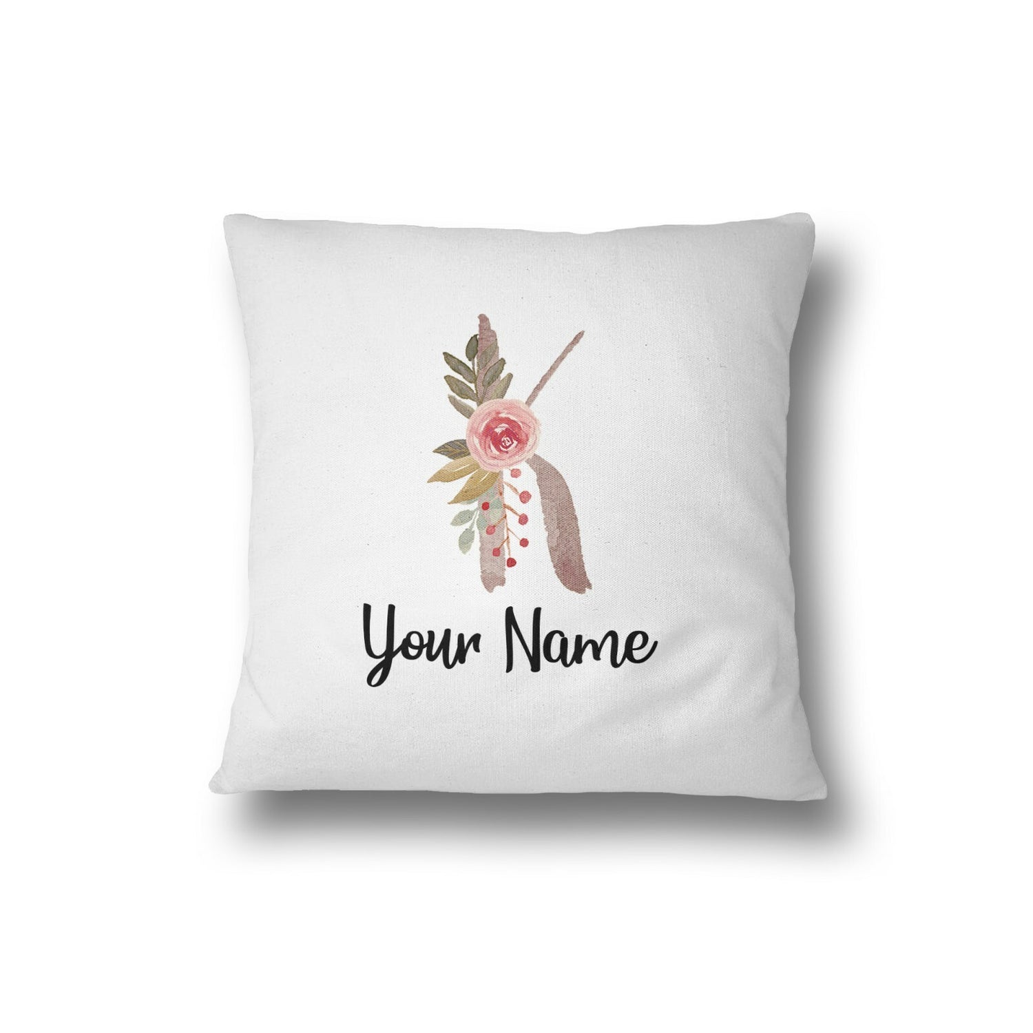 Personalised Floral Watercolour Hand Paint Effect Alphabet Floral Name Cushion