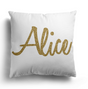 Personalised Name Gold Glitter Font Print Soft Square Filled Cushion Throw Decor