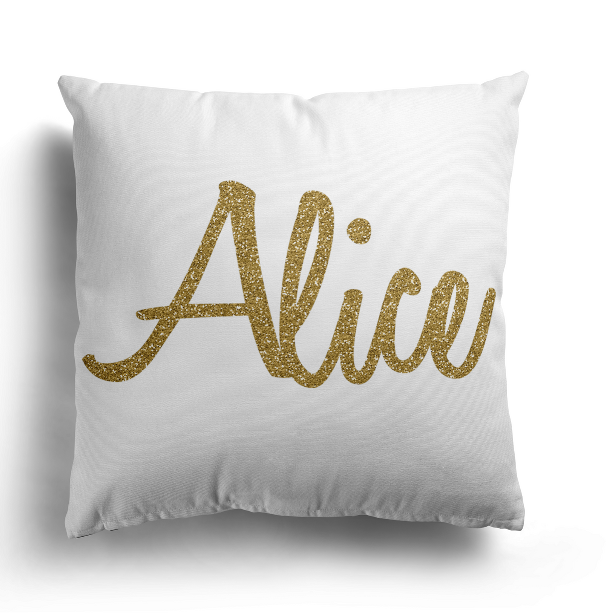 Personalised Name Gold Glitter Font Print Soft Square Filled Cushion Throw Decor