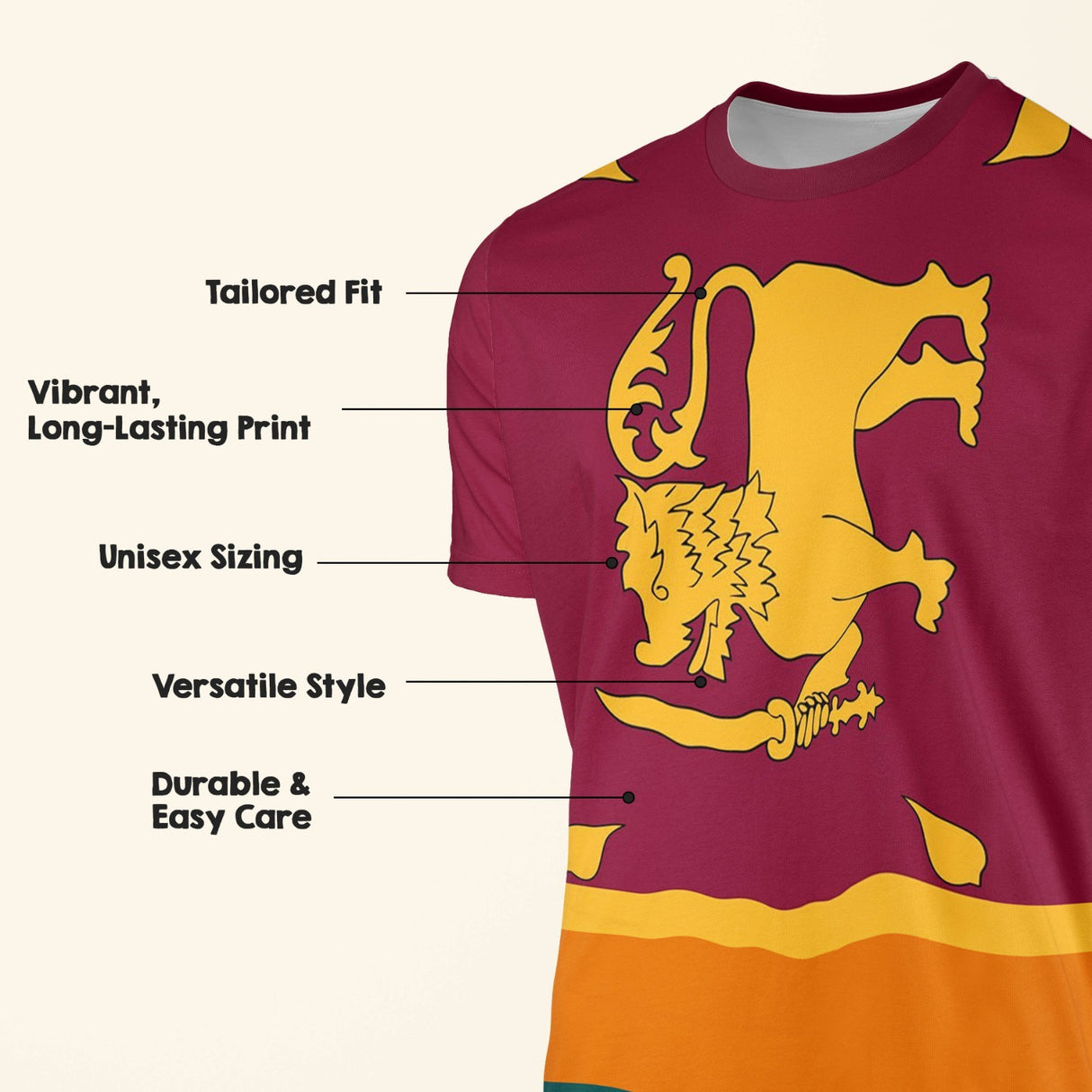 Sri Lanka Flag Design Custom All-Over Printed Unisex T-Shirt Top Patriotic Tee