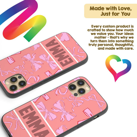 Pink Bows Name Cute Girl Personalised Custom - Printed iPhone Black Case Cover