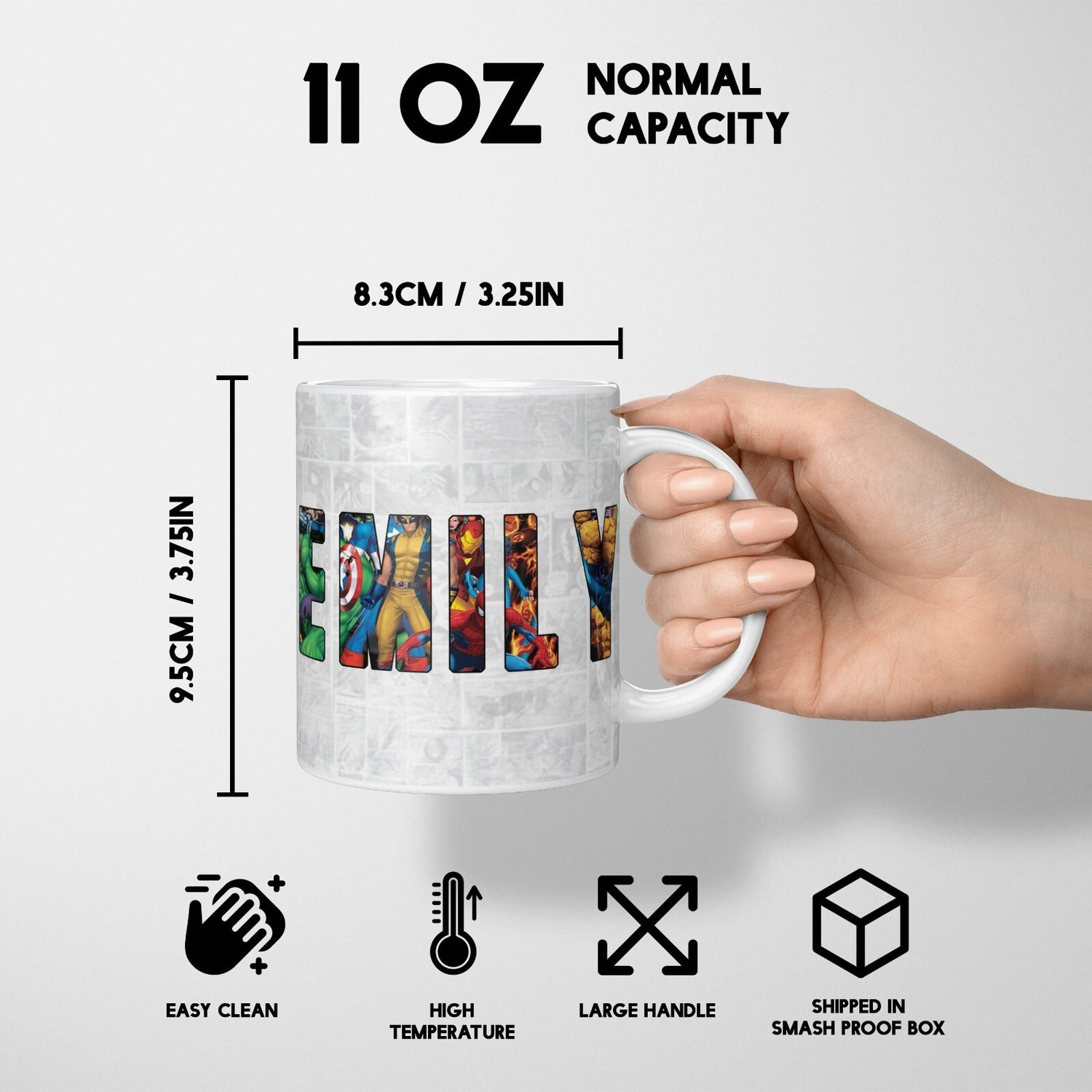 Personalised Superhero Name Mug & Coaster Set Gift for Kids – 11oz Ceramic Cup