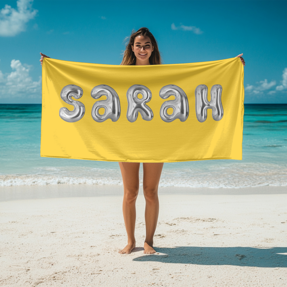 Personalised 3D Bubble Name Text Print Custom Absorbent Beach Bath Sheet Towel