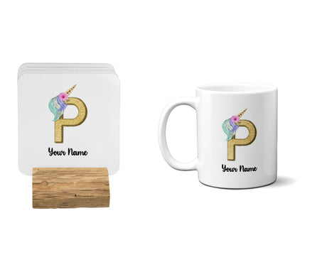 Personalised Unicorn Sparkly Kids Girls Monogram Alphabet Initial Letter Mug