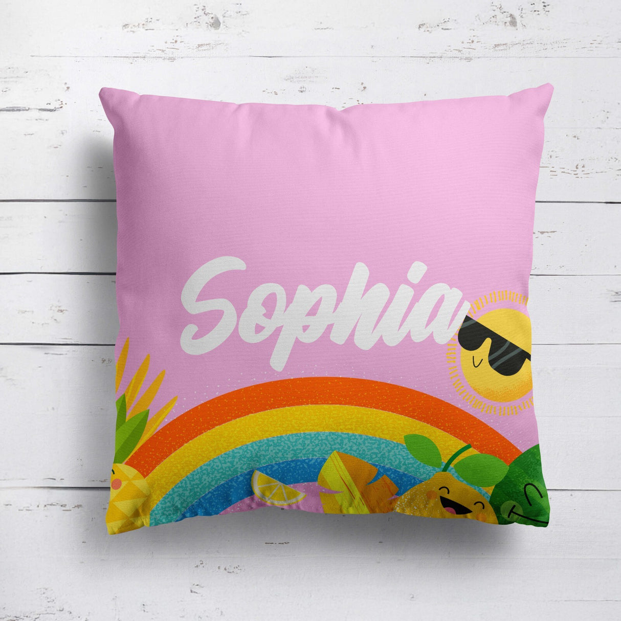 Personalised Custom Name + Colour Summer Tropic Square Fill Zipped Cushion Throw