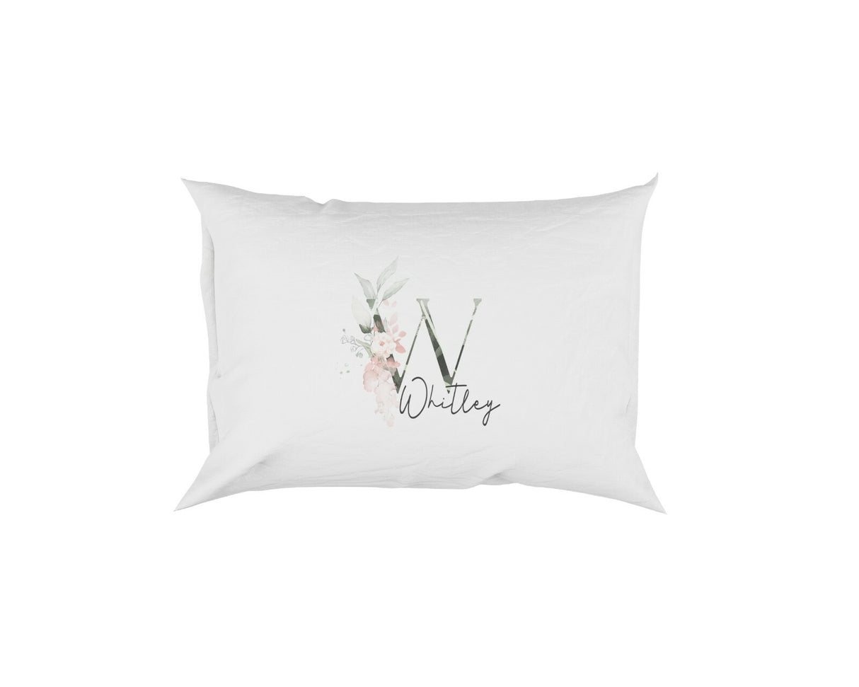Personalised Your Name Gentle Botanical Blush Initial Letter Pillow Case Gift