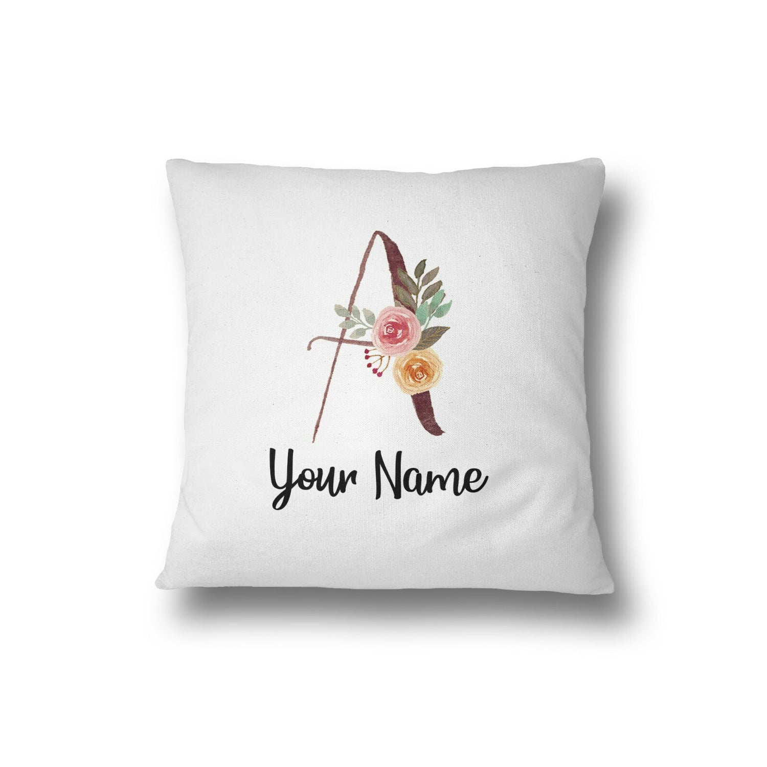 Personalised Floral Watercolour Hand Paint Effect Alphabet Floral Name Cushion