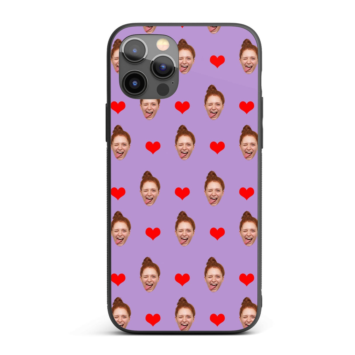 Face Cut Out All Over With Heart Personalised Custom - Printed iPhone Black Case