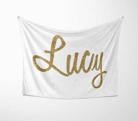 Personalised Name Gold Glitter Font Novelty Soft Fleece Mink Blanket Gift Decor