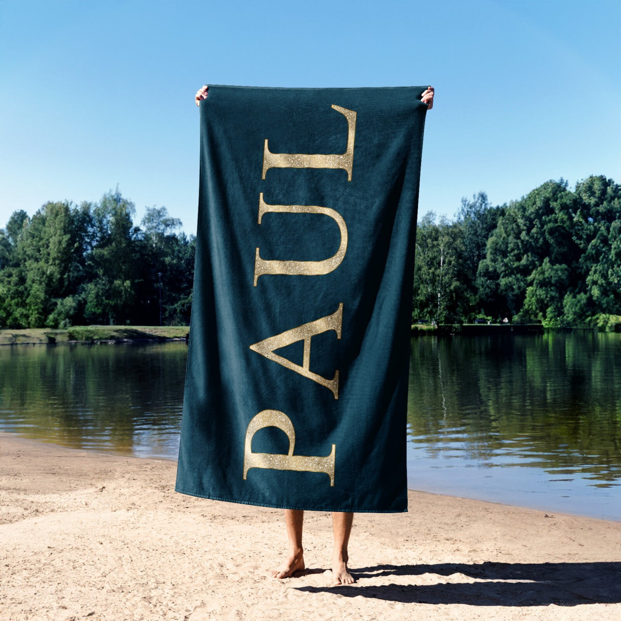 Personalised Any Name Name Vector Gold Coloured Absorbent Beach Bath Sheet Towel