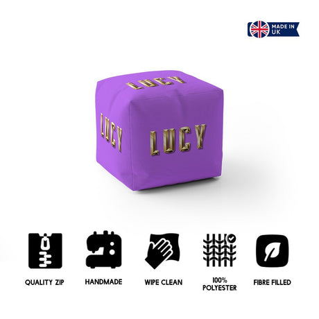 Personalised Name Gold Brick Letters Colour Ottoman Filled Pouffe Washable Cover