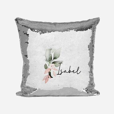 Personalised Gentle Botanical Blush Sequin Magic Cushion Cover + Pillow Kids