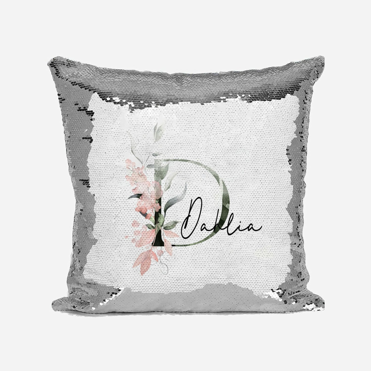 Personalised Gentle Botanical Blush Sequin Magic Cushion Cover + Pillow Kids