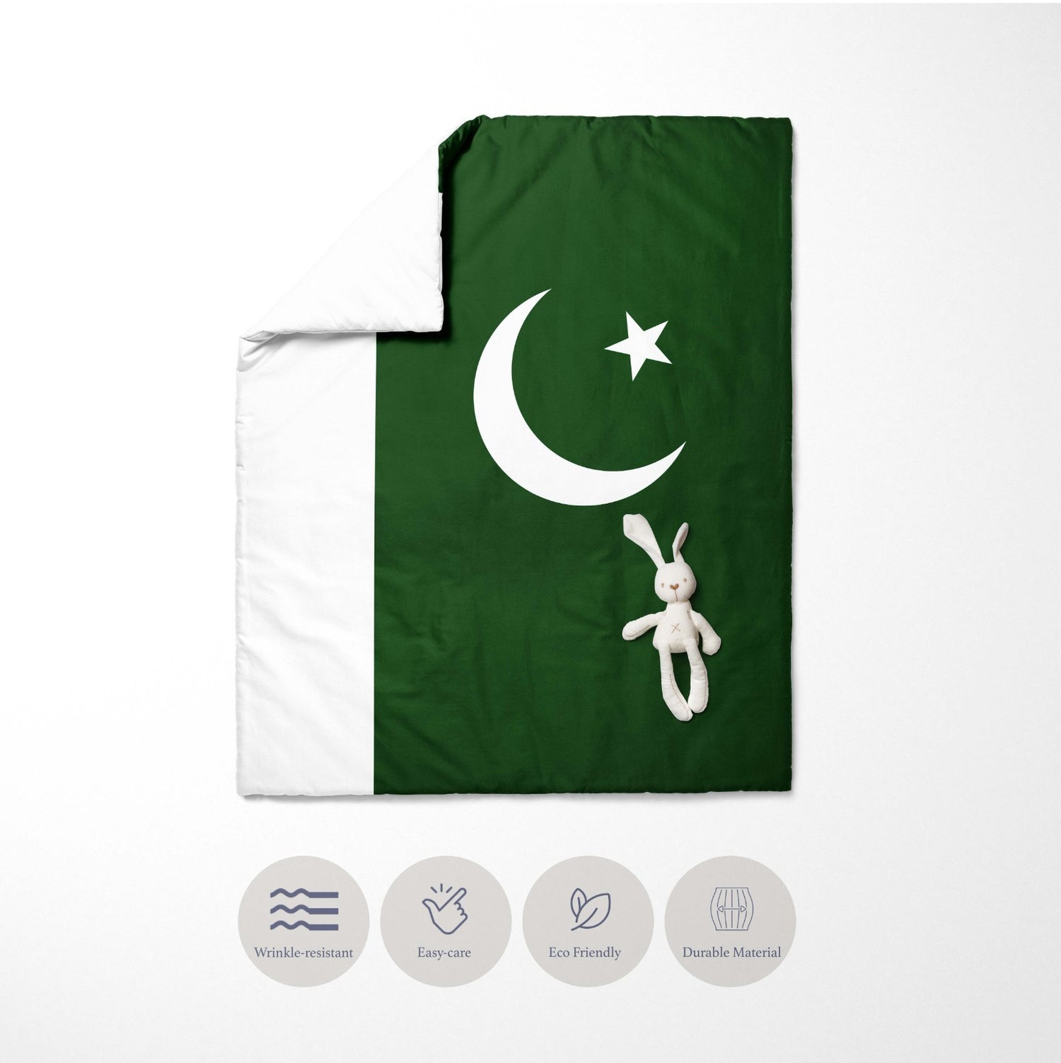 Pakistan Flag Design Gift Custom Toddler Cot Bed Duvet Cover + Pillowcase Set