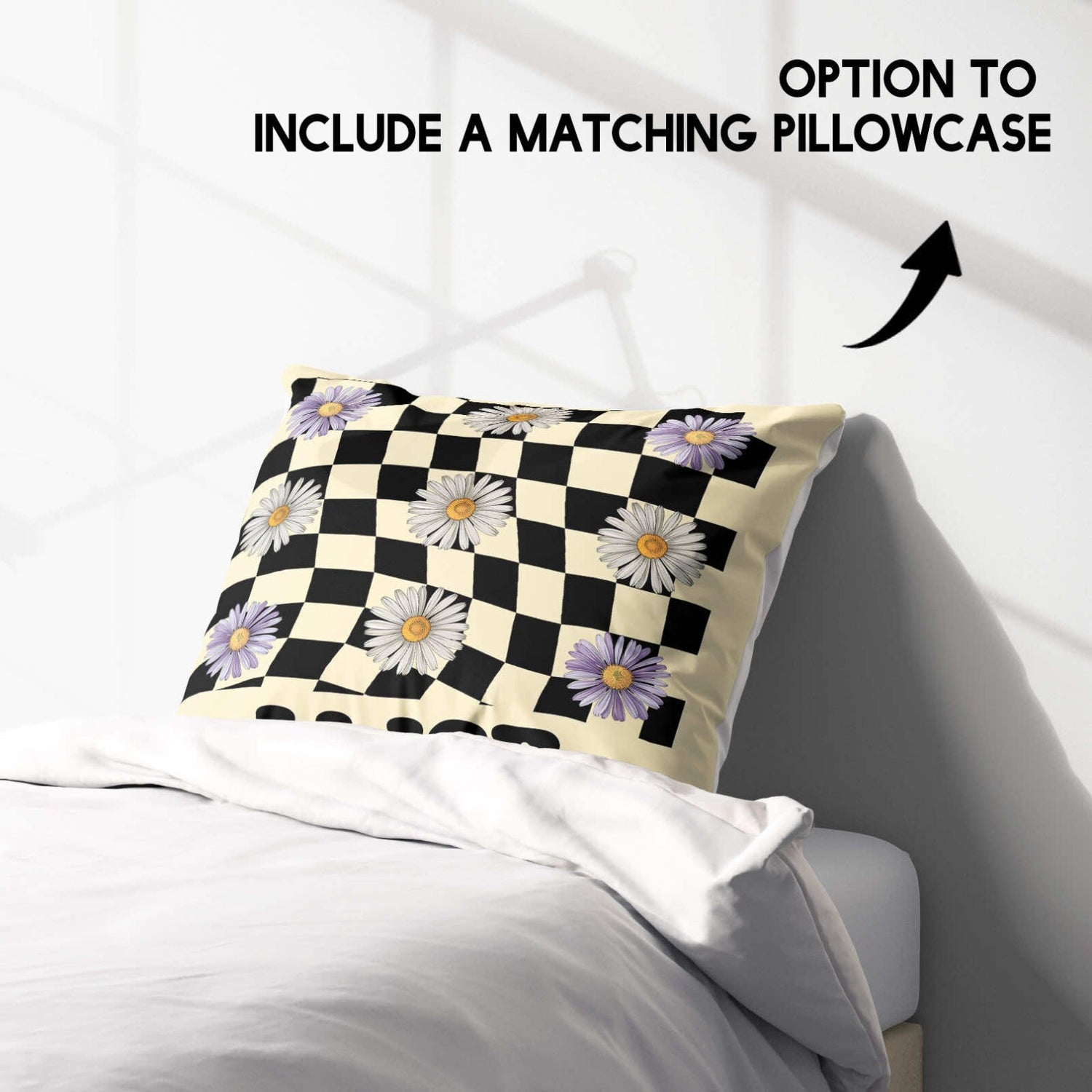 Personalised Custom Name Retro Daisy Check Single Bed Duvet Cover + Pillowcase