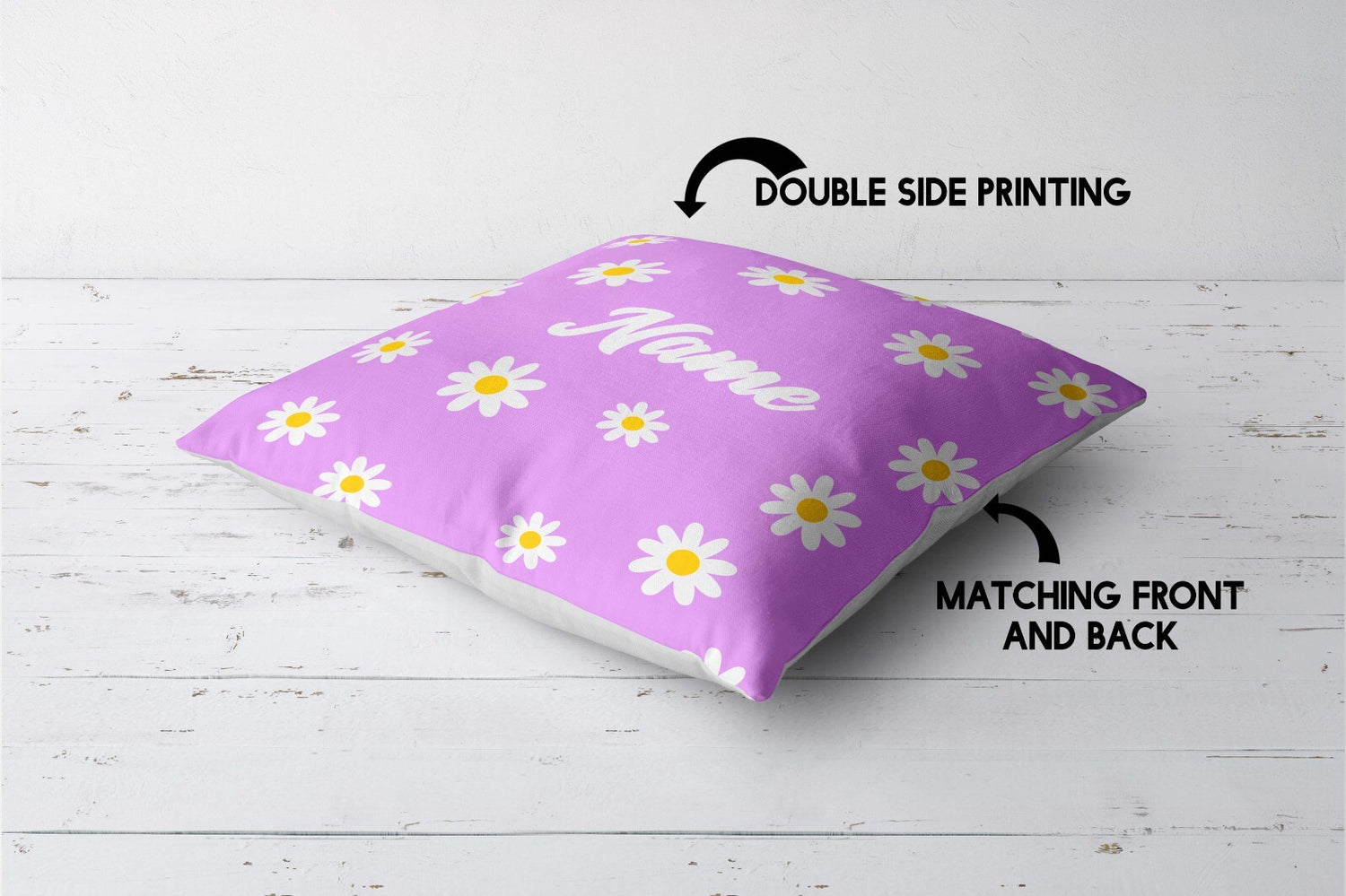Personalised Custom Name Colour Floral Daisies Square Fill Zipped Cushion Throw