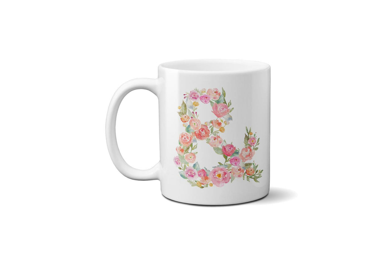 Personalised Alphabet Floral Name Initial Letter Coffee Mug Gift 11oz Ceramic