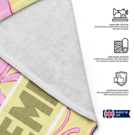 Personalised Name Coloured Pink Bows Printed Soft Warm Fleece Blanket Decor
