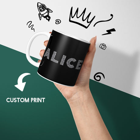 Personalised Name Diamond Gems Bling Font Coffee Tea Mug Coaster Gift Him Her