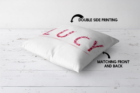 Personalised Name Pink Rose Petals Soft Square Filled Cushion Throw Decor Gift