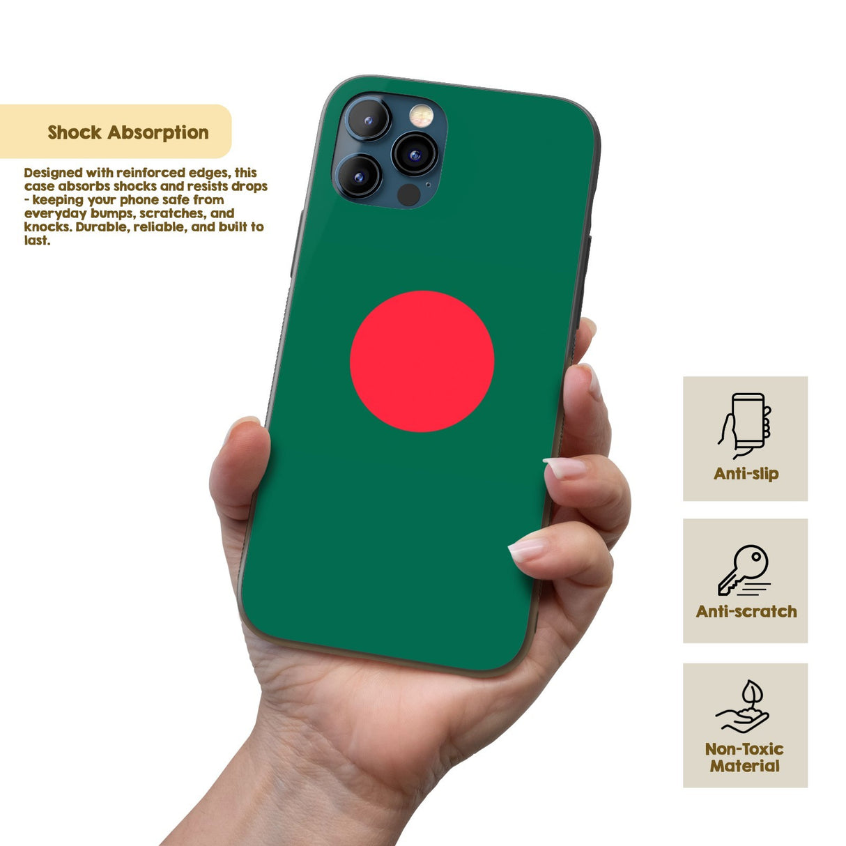Bangladesh Flag Design Printed iPhone Case Black TPU Cover Protector Custom Gift