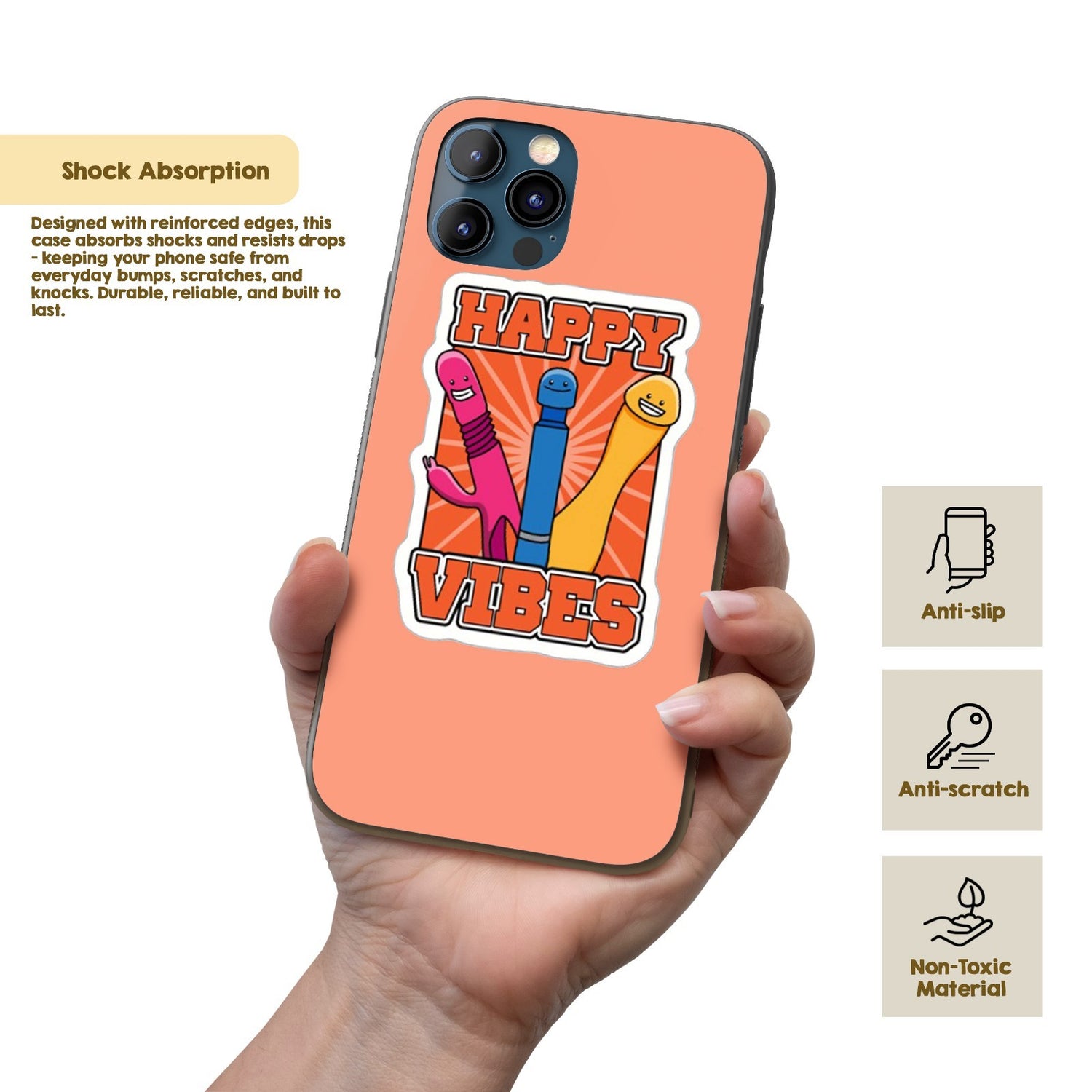 Happy Vibes Rude Funny - Personalised Custom Cover - Printed iPhone Black Case