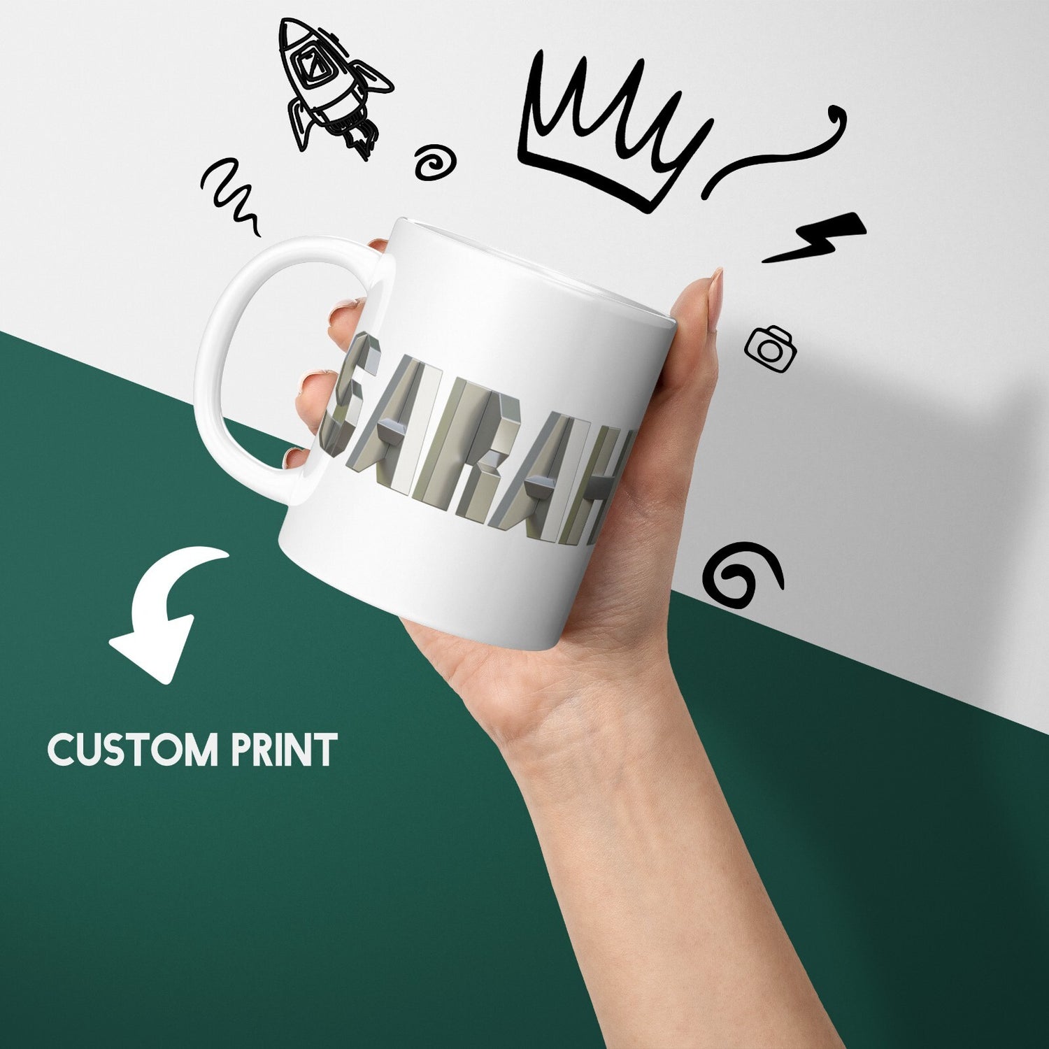 Personalised Geometal 3D Name Text Novelty Coffee Tea Mug Coaster Gift Him Her