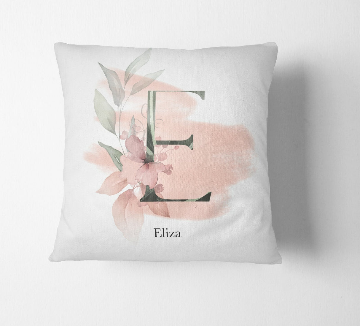 Personalised Gentle Blush Floral Pink Name Monogram Cushion Cover Case & Insert