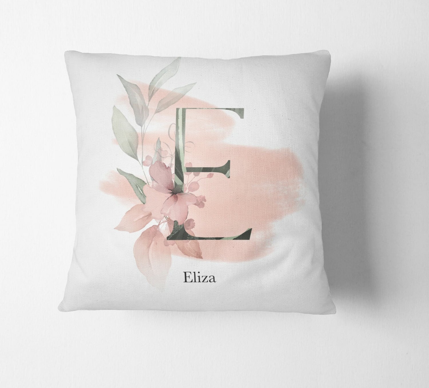 Personalised Gentle Blush Floral Pink Name Monogram Cushion Cover Case & Insert