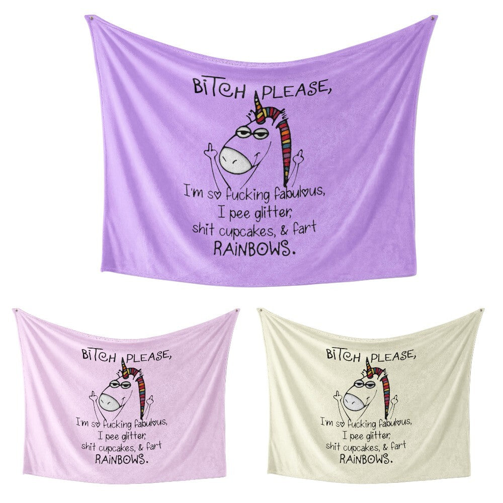 Unicorn Pee Glitter Rude Novelty Custom Colour Fleece Mink Blanket Throw Gift