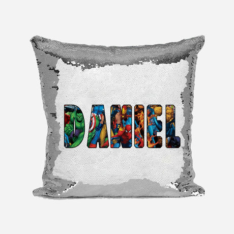 Personalise Your Name Superhero Character Sequin Magic Cushion Cover + Pillow