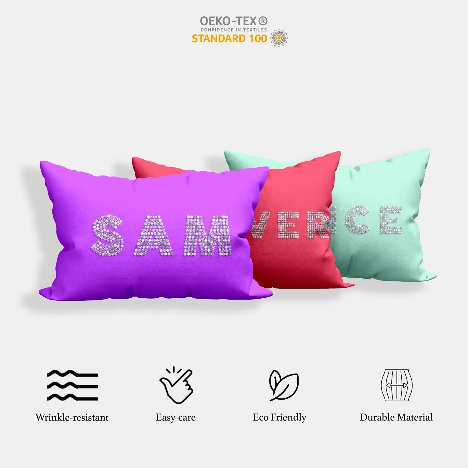 Personalised Name Diamond Gems Font Customised Printed Soft Pillowcase Pillow