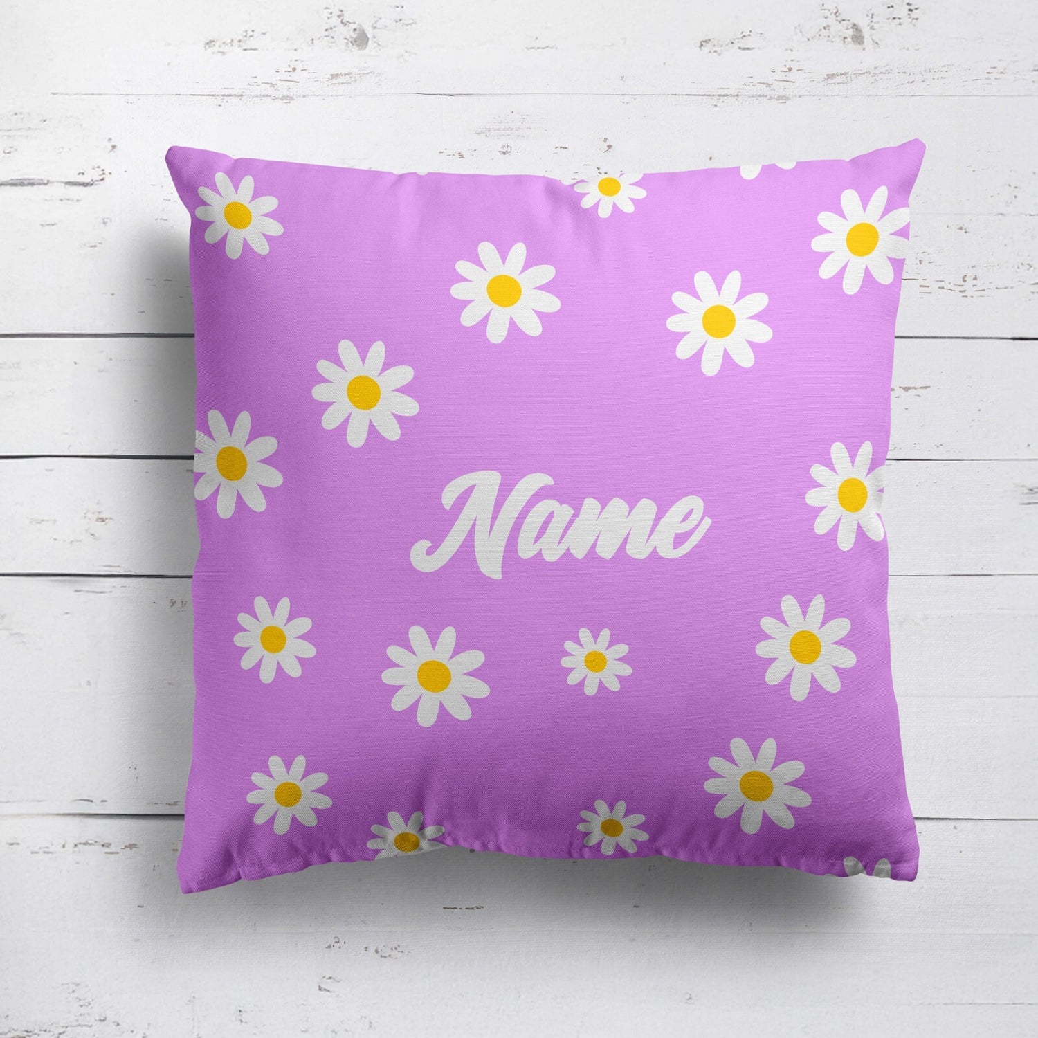 Personalised Custom Name Colour Floral Daisies Square Fill Zipped Cushion Throw
