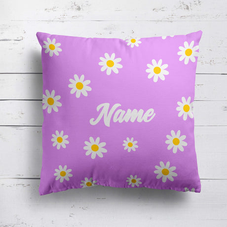 Personalised Custom Name Colour Floral Daisies Square Fill Zipped Cushion Throw