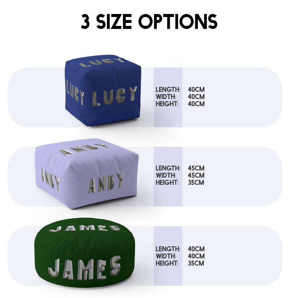 Personalised Geometal 3D Text Font Kids Ottoman Filled Pouffe Inc Washable Cover