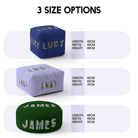 Personalised Geometal 3D Text Font Kids Ottoman Filled Pouffe Inc Washable Cover