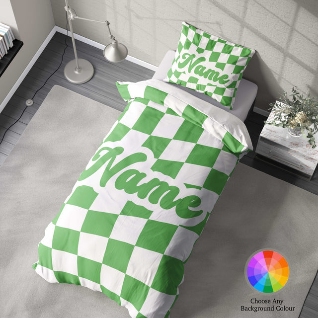 Personalised Custom Name Retro Vans Checked Single Bed Duvet Cover + Pillowcase