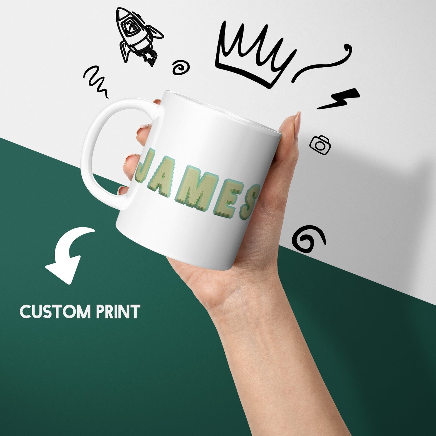 Personalised Any Name Bold Pixel 3D Novelty Coffee Tea Mug Coaster Gift Him Her