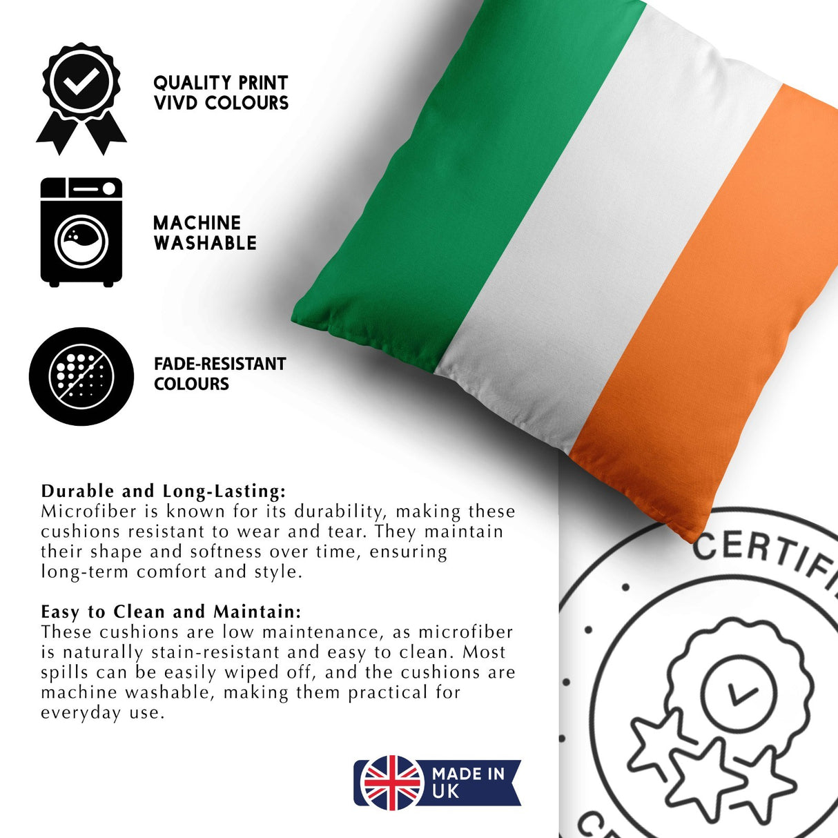 Irish Flag Ireland Cross Soft Square Filled Cushion Decorative Throw Gift